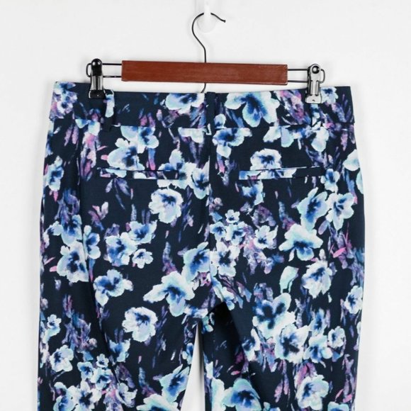 Ann Taylor  Navy Desert Sky Floral Blue Chic Moody Pants sz 2 - Picture 10 of 13